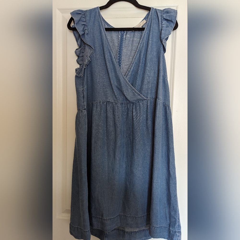 LOFT jean ruffle dress
